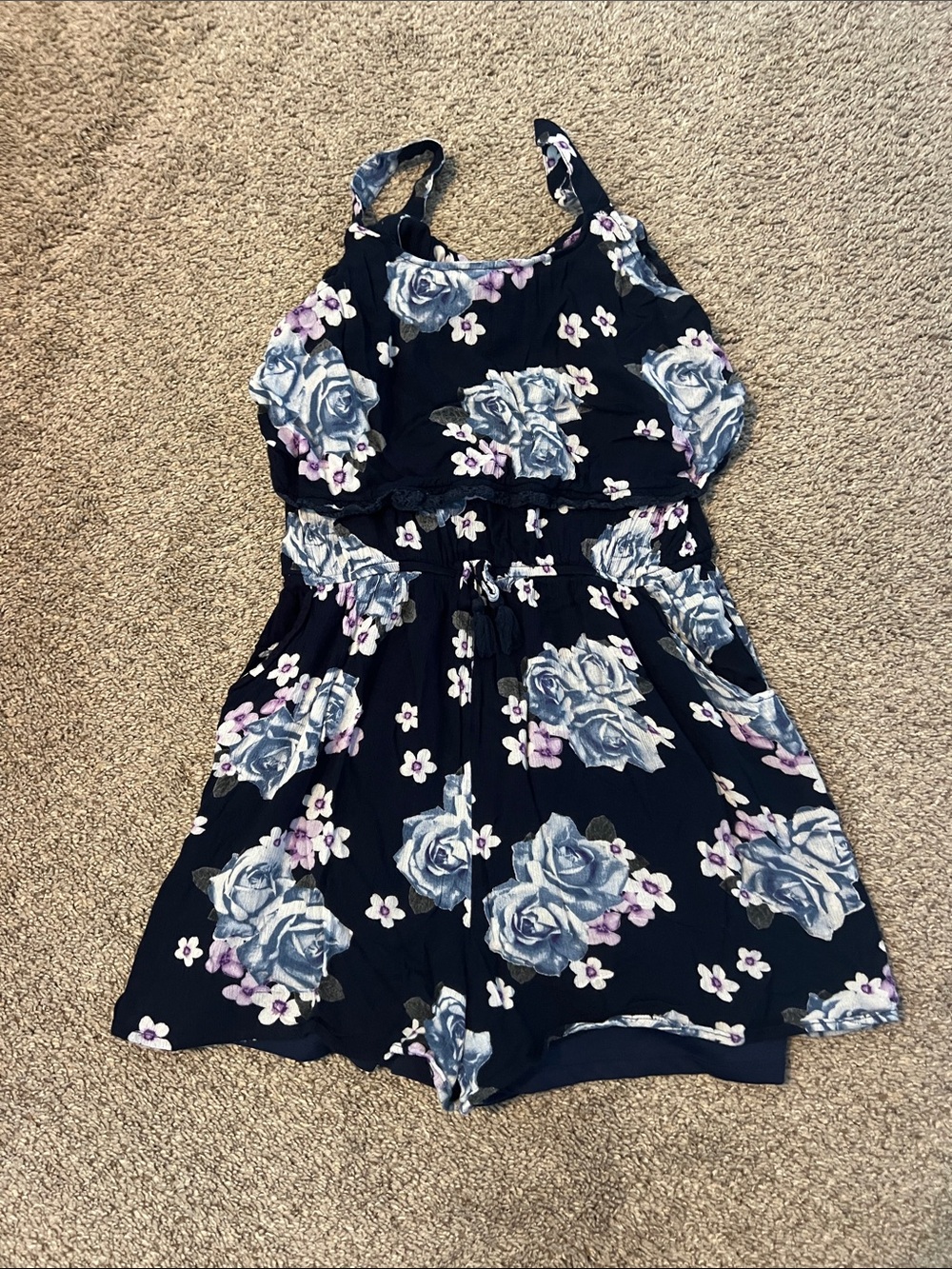 Girls Navy Floral Romper